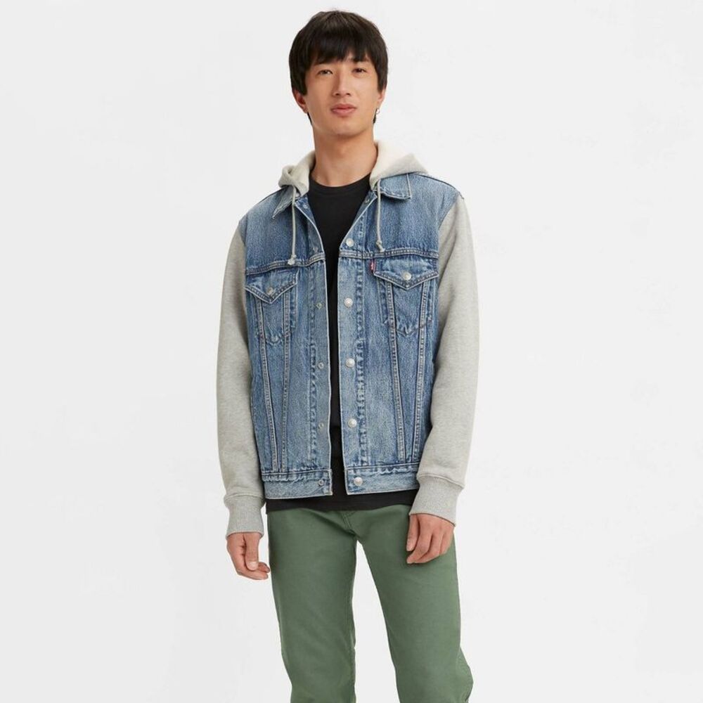 Levi's Men's Hybrid Hoodie V Trucker Jacket - Blue M: Denim, Heavyweight Fabric
